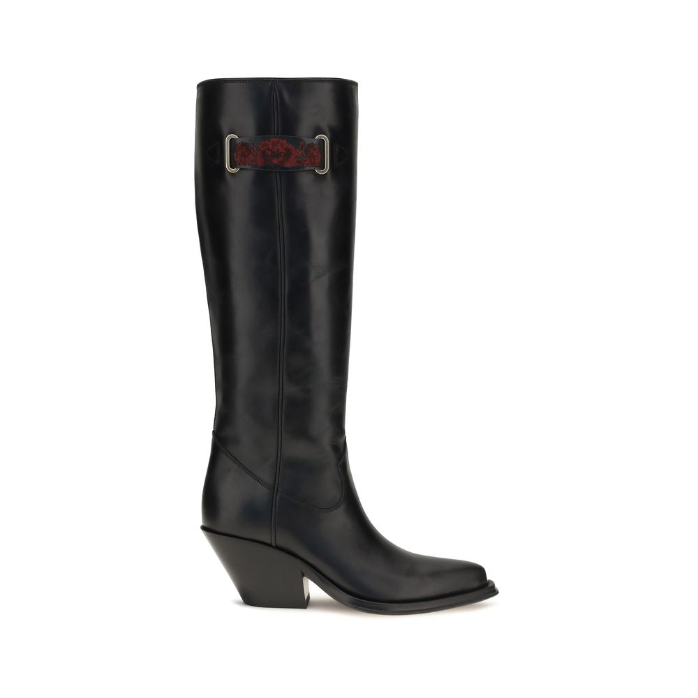Cowboy Over-The-Knee Boots by Chloé for women in bos taurus calf leather black & floral features an enchanting design from the Women's Bos Taurus Calf Leather Cowboy Over-The-Knee Boots collection, highlighting a enchanting and pointed toe style for a refined look.