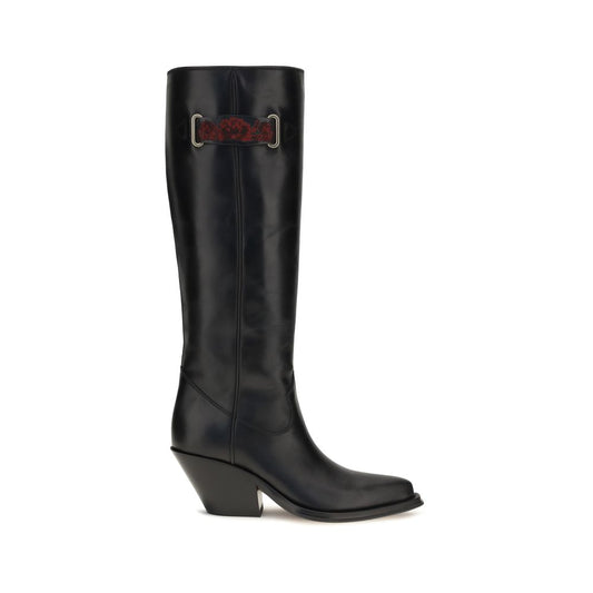 Cowboy Over-The-Knee Boots by Chloé for women in bos taurus calf leather black & floral features an enchanting design from the Women's Bos Taurus Calf Leather Cowboy Over-The-Knee Boots collection, highlighting a enchanting and pointed toe style for a refined look.
