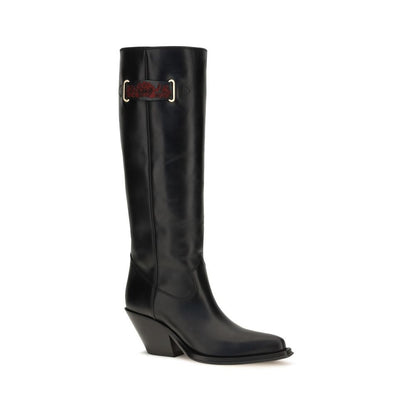 Cowboy Over-The-Knee Boots by Chloé for women in bos taurus calf leather black & floral features an dynamic silhouette, showcasing the dynamic Women's Bos Taurus Calf Leather Cowboy Over-The-Knee Boots design with its distinctive and elegant pointed toe style.