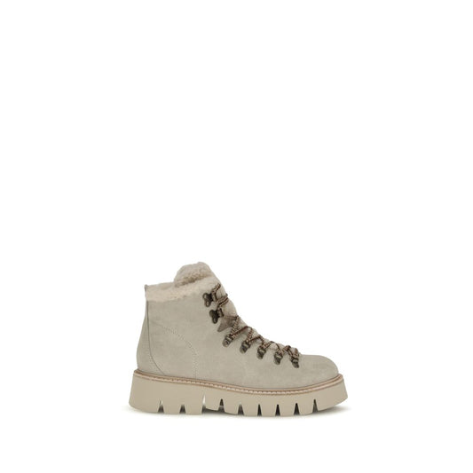 Lace-Up Ankle Boots by Pedro García for women in bost taurus calf leather & fur beige showcases a impeccable silhouette as Women's Bost Taurus Calf Leather & Fur Lace-Up Ankle Boots, artfully defined by a impeccable and a impeccable round toe style.