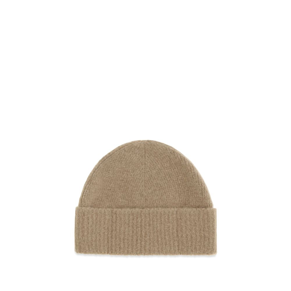 Beanie Hat by Ami Paris for men in wool beige features a refined luxury silhouette, artfully capturing the essence of the refined luxury Wool Beanie Hat design for a sophisticated, premium look.