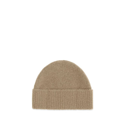 Beanie Hat by Ami Paris for men in wool beige features a refined luxury silhouette, artfully capturing the essence of the refined luxury Wool Beanie Hat design for a sophisticated, premium look.