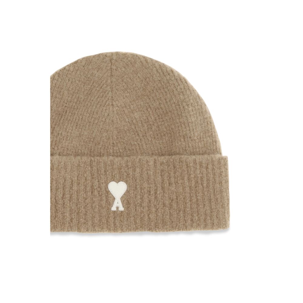 Beanie Hat by Ami Paris for men in wool beige features a distinguished knit construction, showcasing the sophisticated silhouette and distinguished finish of the Wool Beanie Hat.