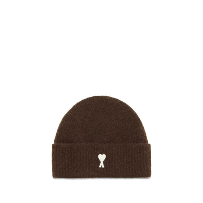 Beanie Hat by Ami Paris for men in wool brown features a refined silhouette, showcasing the refined design of the Wool Beanie Hat for a sophisticated look.