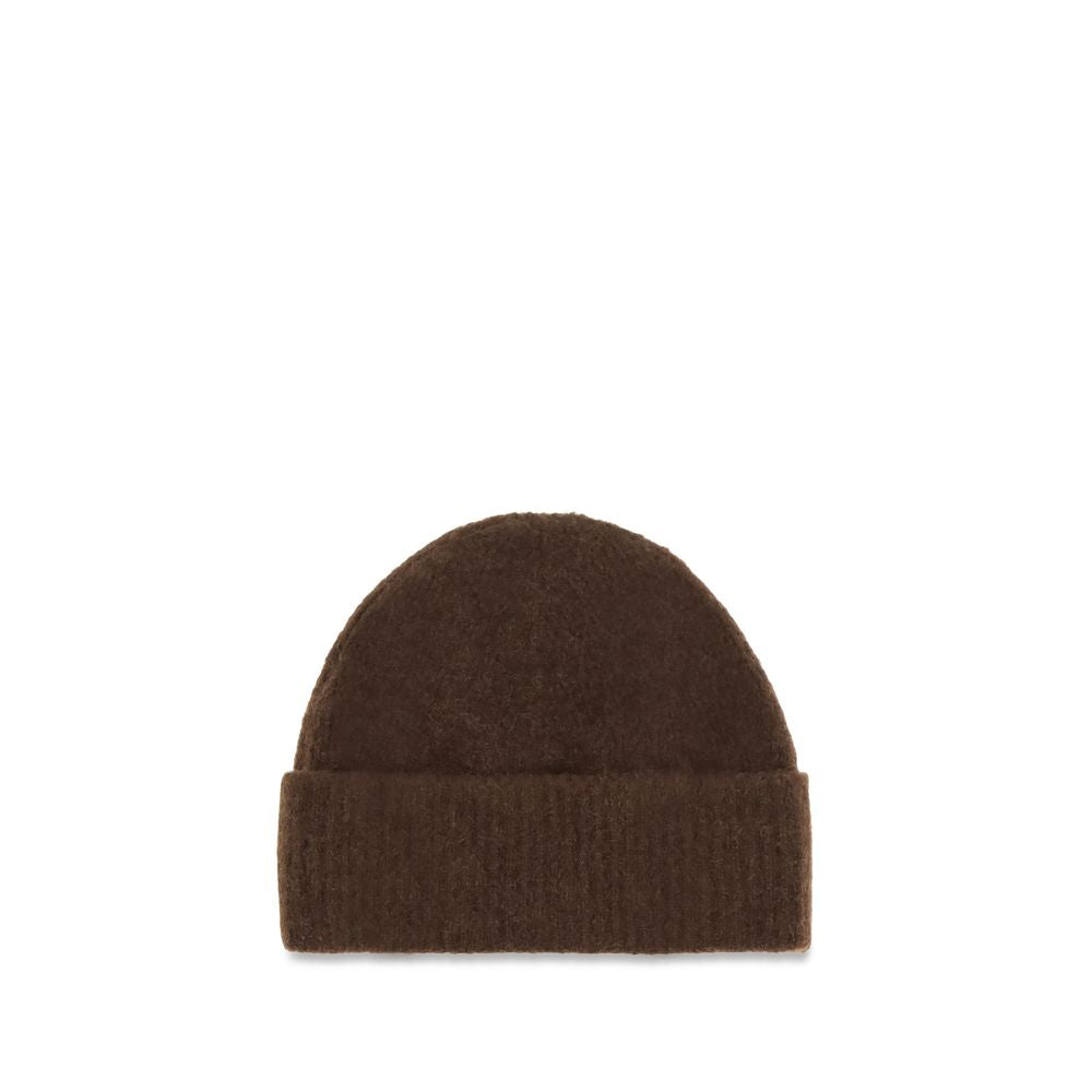 Beanie Hat by Ami Paris for men in wool brown presents a urban-chic silhouette, artfully capturing the essence of the urban-chic Wool Beanie Hat design for a sophisticated look.