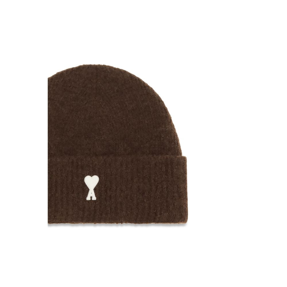 Beanie Hat by Ami Paris for men in wool brown presents a urban-chic silhouette, artfully capturing the essence of the urban-chic Wool Beanie Hat design for a sophisticated look.