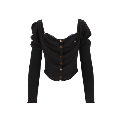 Top by Vivienne Westwood for women in silk & merino wool amber, black & tartan showcases a sublime silhouette, detailed with a sublime long-sleeve and for a sophisticated finish.