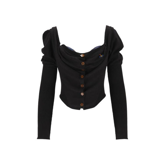 Top by Vivienne Westwood for women in silk & merino wool amber, black & tartan showcases a sublime silhouette, detailed with a sublime long-sleeve and for a sophisticated finish.