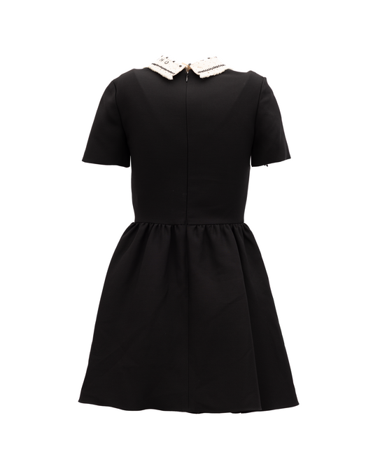 Valentino Garavani Black Mini Dress with Embellished Collar