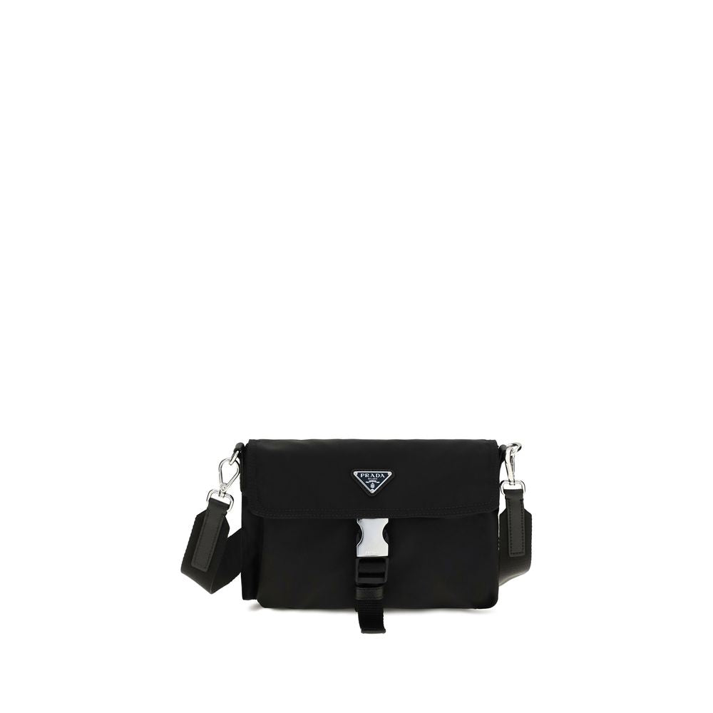 Compact Shoulder Bag by Prada for men in nylon black features a effortless chic silhouette with a secure snap & button, ample , and versatile shoulder-strap & adjustable-strap for a effortless chic finish.