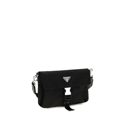 Compact Shoulder Bag by Prada for men in nylon black presents a versatile silhouette, showcasing a secure snap & button and versatile with versatile shoulder-strap & adjustable-strap for a sophisticated look.
