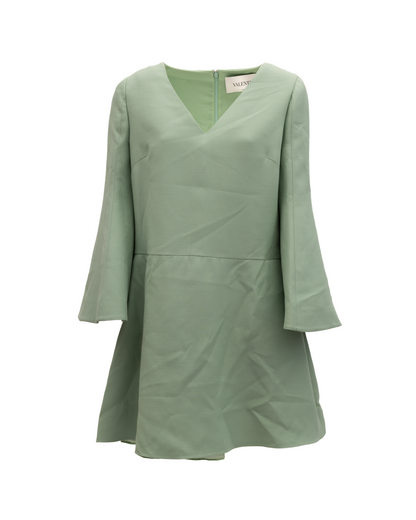 Valentino Garavani Sage Green V-Neck Dress with Bell Sleeves