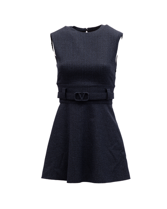 Dress by Valentino Garavani for women in lace navy & patterned showcases a striking silhouette, elegantly detailed with a sleeveless, refined , and a striking short mini for a striking finish.