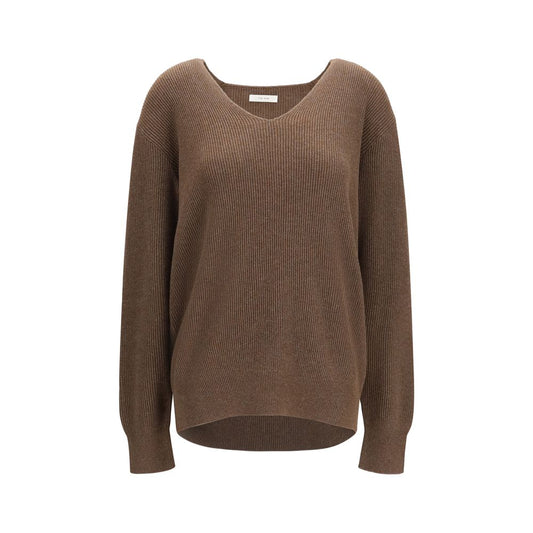 Sweatshirt by The Row for women in cashmere & cotton brown features an magnificent silhouette, showcasing a sophisticated v-neck neckline and long-sleeve detail for a truly magnificent finish.