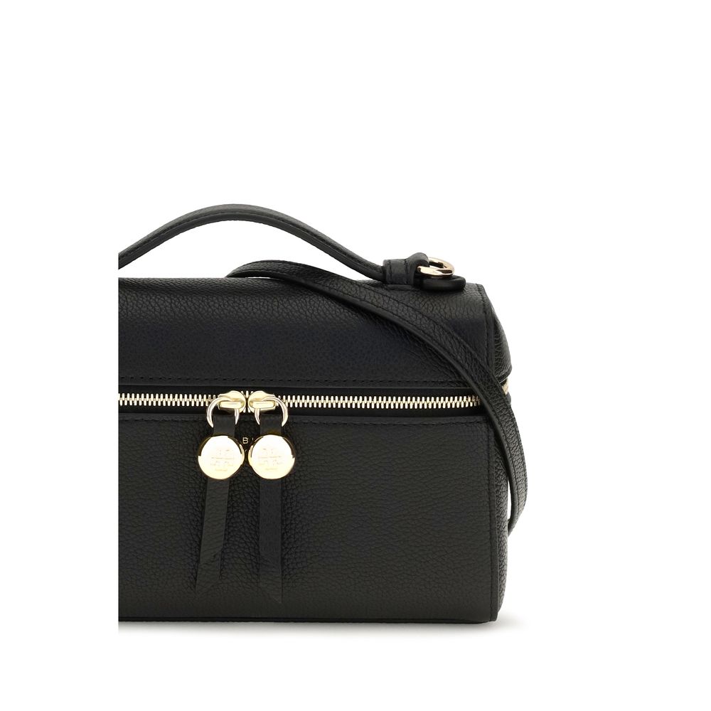Mini Crossbody Handbag by Tory Burch for women in bos taurus suede calf leather black features an refined silhouette, showcasing a secure zipper, ample cardholder, and versatile crossbody-strap, handle & adjustable-strap for a sophisticated refined aesthetic.