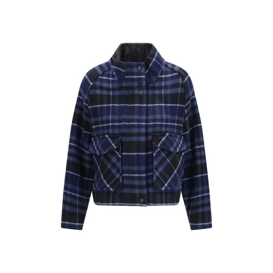 Windbreaker Jacket by PINKO for women in nylon leather & merino wool blue & patterned features an enduring silhouette, showcasing technical pockets & windproof and a sophisticated for a truly enduring aesthetic.