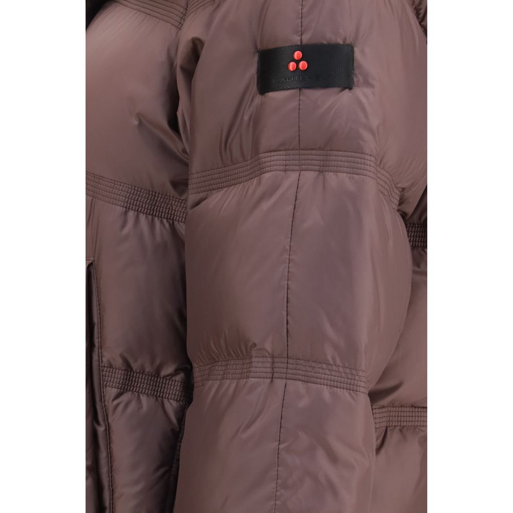 Hooded Overcoat by Peuterey for women in polyester goose-down & fox fur bordeaux features an satoral silhouette, showcasing a sophisticated and satoral pockets, hooded & insulated for a premium, timeless look.