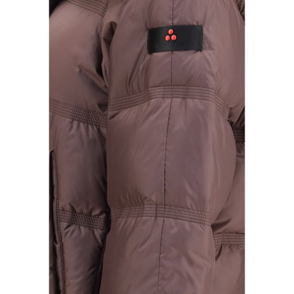 Hooded Overcoat by Peuterey for women in polyester goose-down & fox fur bordeaux features an satoral silhouette, showcasing a sophisticated and satoral pockets, hooded & insulated for a premium, timeless look.