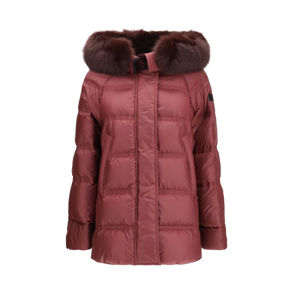 Hooded Overcoat by Peuterey for women in polyester goose-down & fox fur purple features a contemporary silhouette showcasing a contemporary hooded neckline and refined pockets, hooded & insulated for a sophisticated finish.