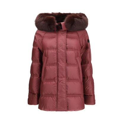 Hooded Overcoat by Peuterey for women in polyester goose-down & fox fur purple features a contemporary silhouette showcasing a contemporary hooded neckline and refined pockets, hooded & insulated for a sophisticated finish.