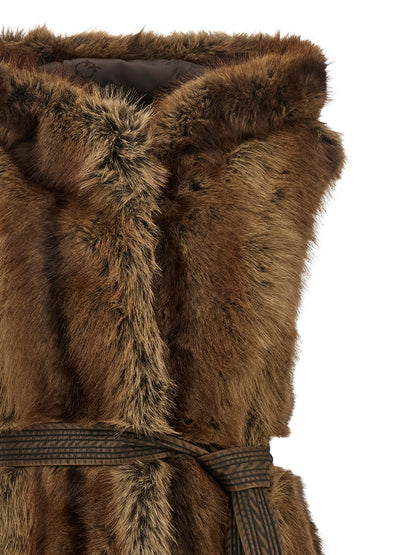 PINKO Brown Polyester Sleeveless Jacket