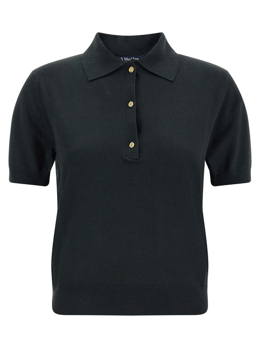 Polo Shirt by S Max Mara for women in cashmere cotton & silk black & gold presents a sleek silhouette, featuring a refined and for a sleek finish.
