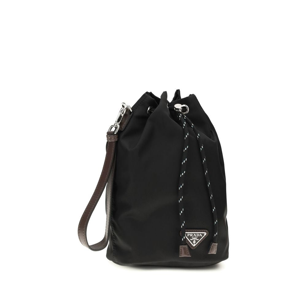 Bucket Handbag by Prada for men in polyamide leather black features a effortlessly chic silhouette, showcasing a secure drawstring, ample , and versatile wristlet for a effortlessly chic look.