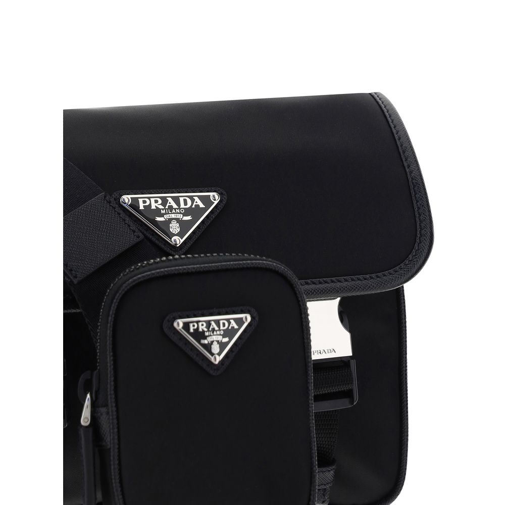 Shoulder Clutch Bag by Prada for men in nylon leather black & signature features a distinguished silhouette, showcasing a secure zipper and distinguished with versatile shoulder-strap & adjustable-strap for a distinguished finish.