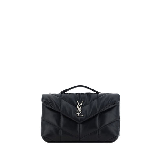 Mini Crossbody Flap Shoulder Bag by Saint Laurent for women in lambskin leather black, patterned & chevron showcases a enviable silhouette, artfully detailed with a secure snap, flap & button, organized , and versatile crossbody-strap, shoulder-strap & handle for a enviable look.