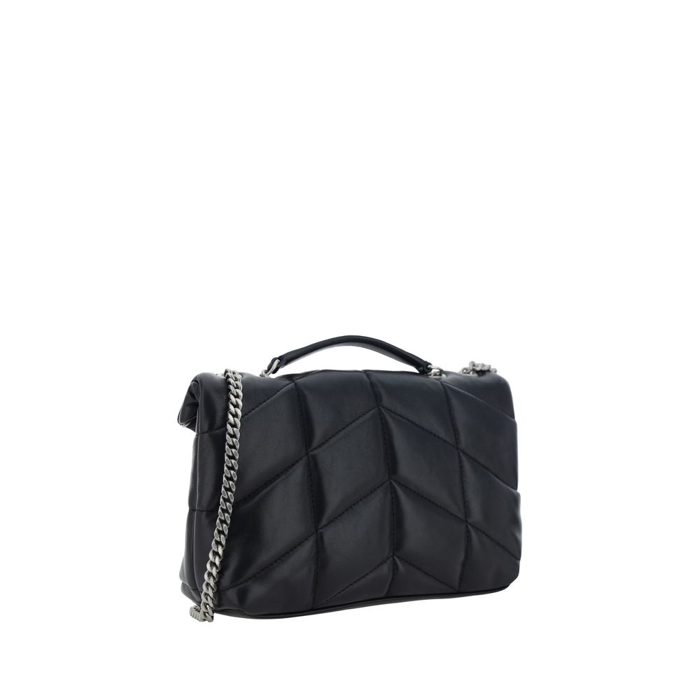 Mini Crossbody Flap Shoulder Bag by Saint Laurent for women in lambskin leather black, patterned & chevron features a distinguished silhouette, showcasing a secure snap, flap & button and distinguished with versatile crossbody-strap, shoulder-strap & handle for a distinguished finish.