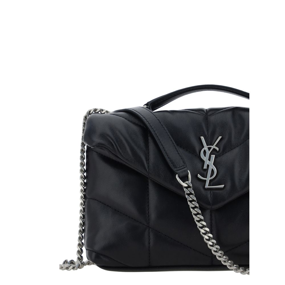 Mini Crossbody Flap Shoulder Bag by Saint Laurent for women in lambskin leather black, patterned & chevron features a enviable silhouette, showcasing a secure snap, flap & button, ample , and enviable crossbody-strap, shoulder-strap & handle for a enviable finish.