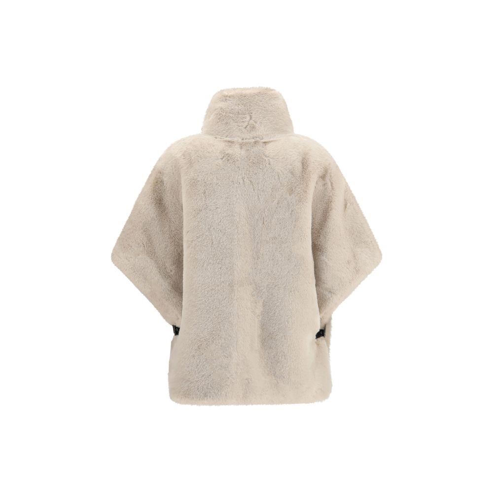 Overcoat by PINKO for women in polyester faux fur beige features an voluminous silhouette, showcasing distinct pockets and a voluminous high-neck neckline for a truly voluminous aesthetic.