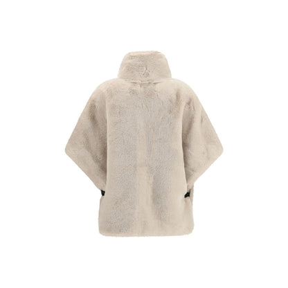 Overcoat by PINKO for women in polyester faux fur beige features an voluminous silhouette, showcasing distinct pockets and a voluminous high-neck neckline for a truly voluminous aesthetic.