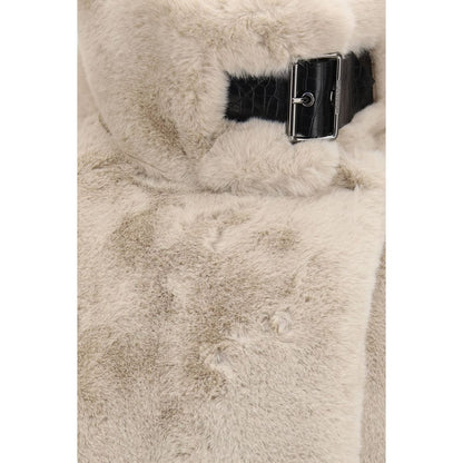 Overcoat by PINKO for women in polyester faux fur beige features a contemporary silhouette showcasing a contemporary and refined pockets for a sophisticated finish.