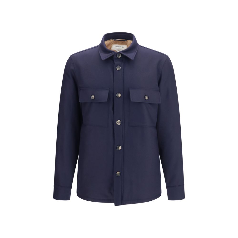 Overcoat by Jacob Cohen for men in wool & faux fur blue features a contemporary silhouette showcasing a contemporary and refined lightweight & pockets for a sophisticated finish.