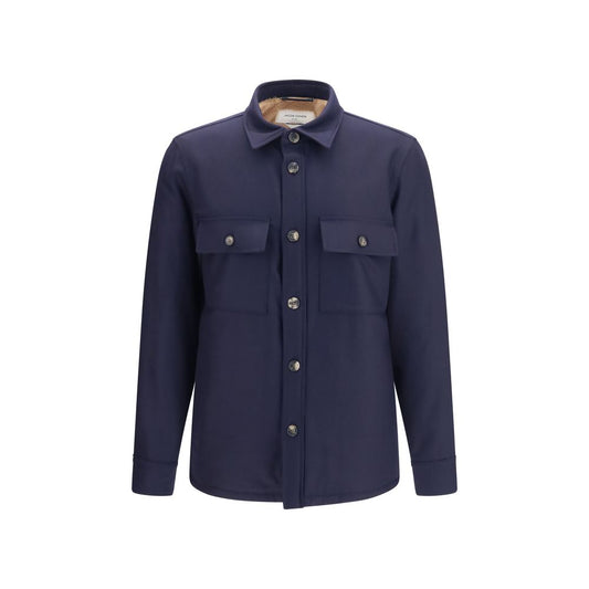 Overcoat by Jacob Cohen for men in wool & faux fur blue features a contemporary silhouette showcasing a contemporary and refined lightweight & pockets for a sophisticated finish.