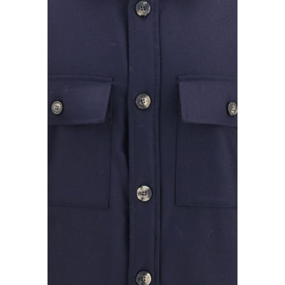 Overcoat by Jacob Cohen for men in wool & faux fur blue showcases a architectural silhouette, artfully detailed with a distinctive and functional lightweight & pockets for a architectural finish.