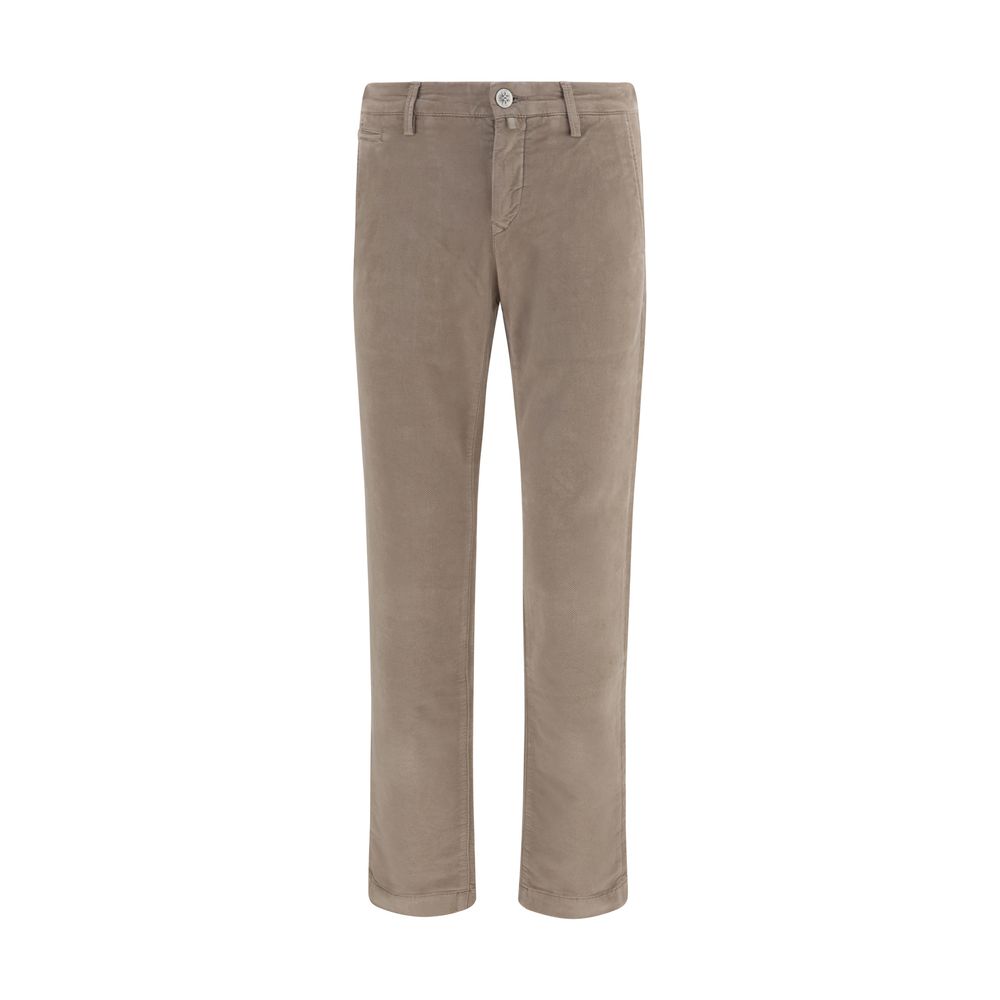 Chinos Pants by Jacob Cohen for men in saffiano leather & cotton beige & monogram features an contemporary silhouette, showcasing a sophisticated slim and long with a refined low rise for a truly contemporary aesthetic.