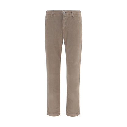 Chinos Pants by Jacob Cohen for men in saffiano leather & cotton beige & monogram features an contemporary silhouette, showcasing a sophisticated slim and long with a refined low rise for a truly contemporary aesthetic.