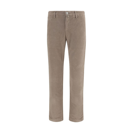Chinos Pants by Jacob Cohen for men in saffiano leather & cotton beige & monogram features an contemporary silhouette, showcasing a sophisticated slim and long with a refined low rise for a truly contemporary aesthetic.