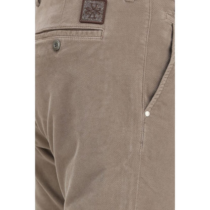 Chinos Pants by Jacob Cohen for men in saffiano leather & cotton beige & monogram features a modern silhouette, showcasing a modern slim with a long and low rise for a refined finish.