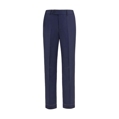 Trousers by Brunello Cucinelli for men in virgin wool blue & patterned features an sartorial silhouette, showcasing a precise tapered-leg & regular-fit and long with a sartorial for a refined look.