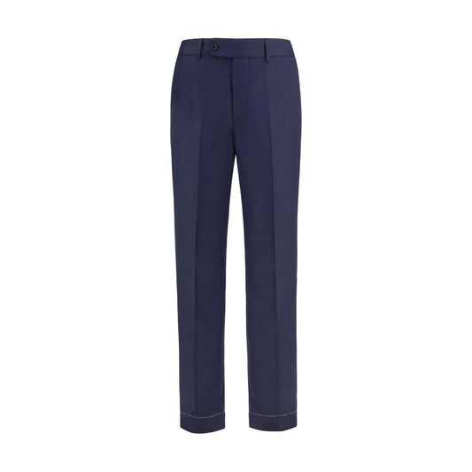 Trousers by Brunello Cucinelli for men in virgin wool blue & patterned features an sartorial silhouette, showcasing a precise tapered-leg & regular-fit and long with a sartorial for a refined look.