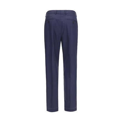 Trousers by Brunello Cucinelli for men in virgin wool blue & patterned features a artisanal silhouette, showcasing a sophisticated tapered-leg & regular-fit with a long and for a artisanal finish.