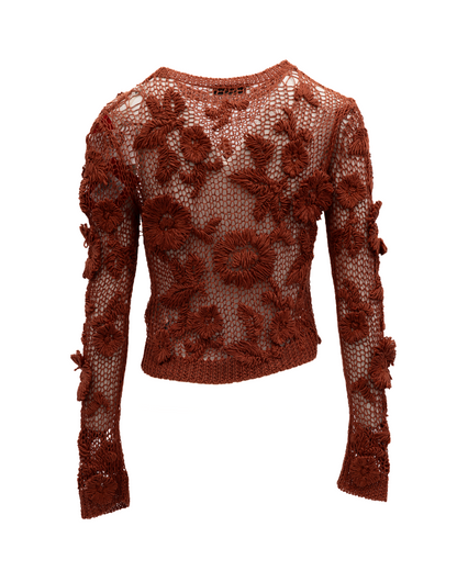 Valentino Garavani Rust Crochet Floral Top
