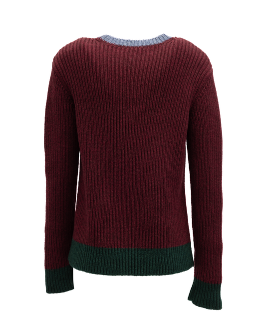 Valentino Garavani Burgundy Ribbed Knit Sweater