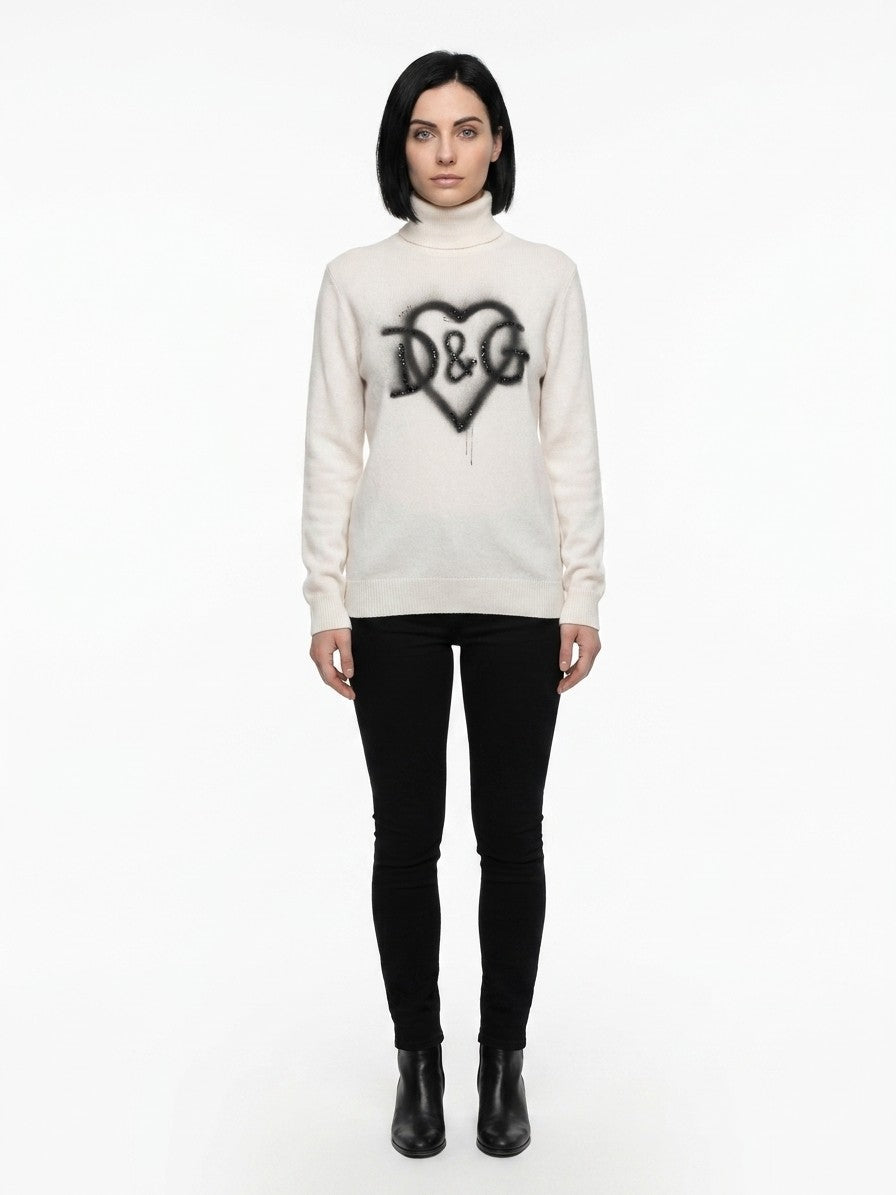 Dolce & Gabbana White Cashmere Turtleneck