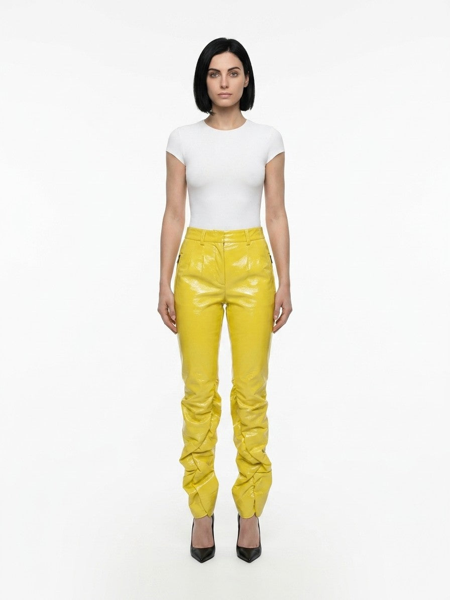 Dolce & Gabbana Yellow Polyester Casual Pants