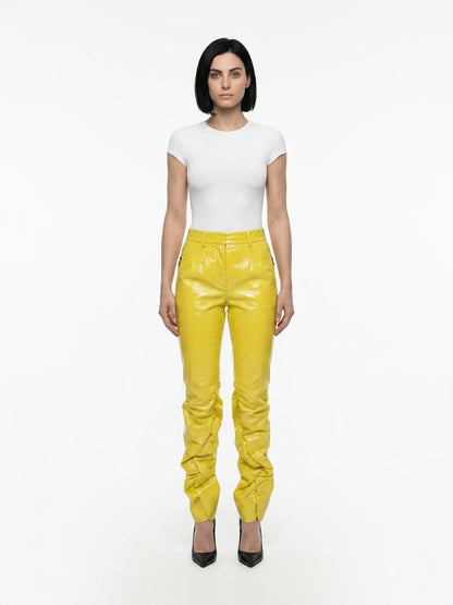 Dolce & Gabbana Yellow Polyester Casual Pants