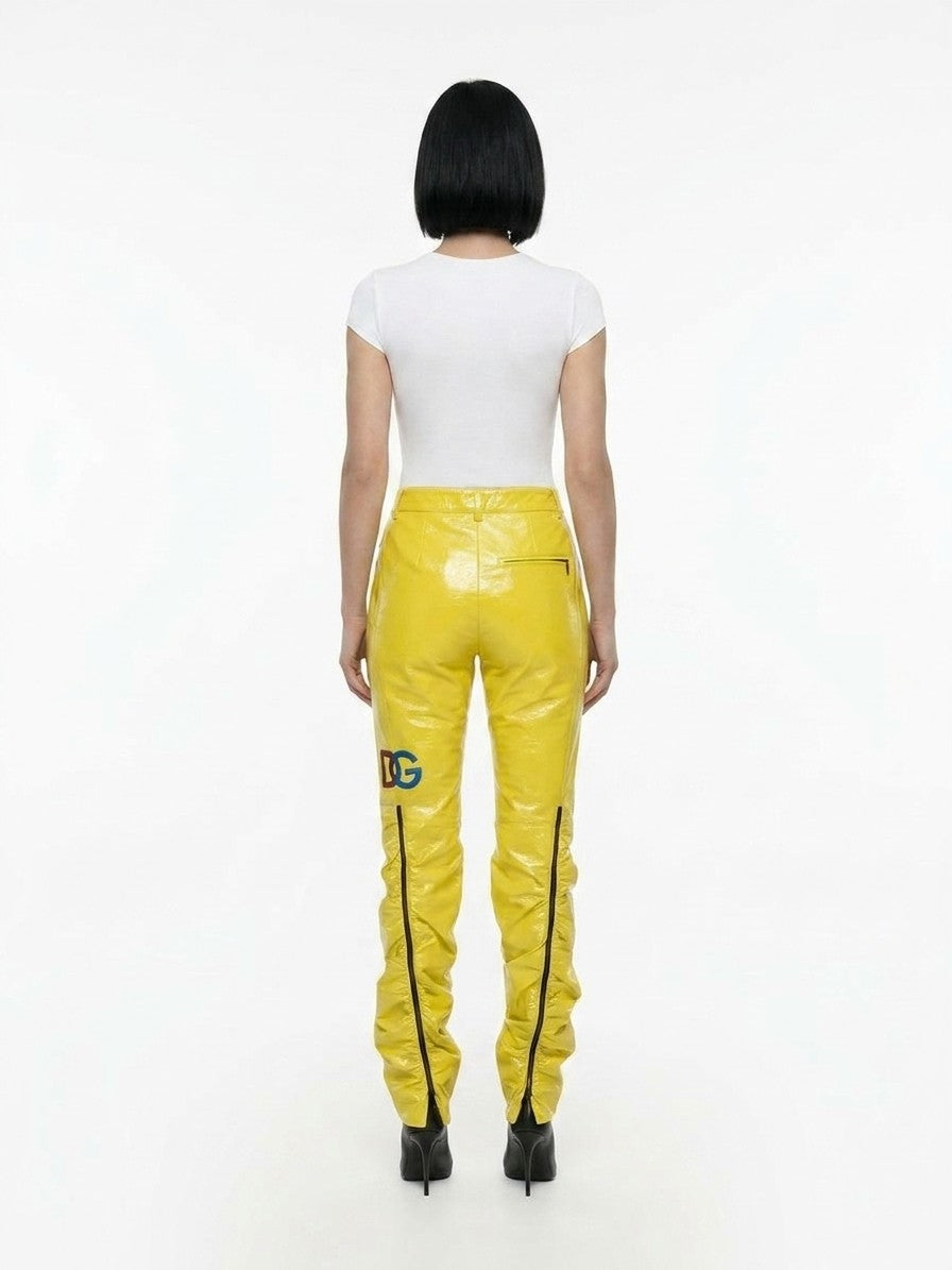 Dolce & Gabbana Yellow Polyester Casual Pants